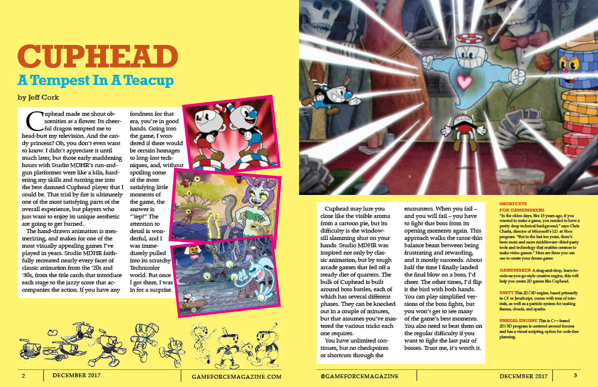 image of magazine layout for cuphead game